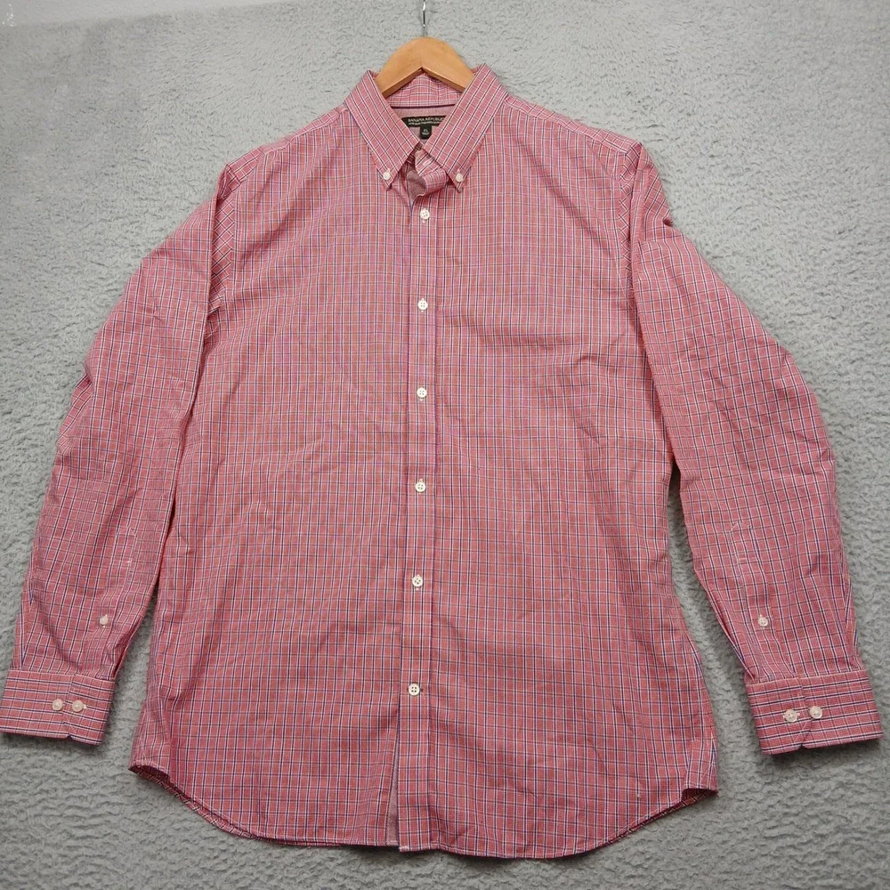 Banana‎ Republic Slim Fit Shirt Men's XL Red Blue Plaid Non-Iron Cotton